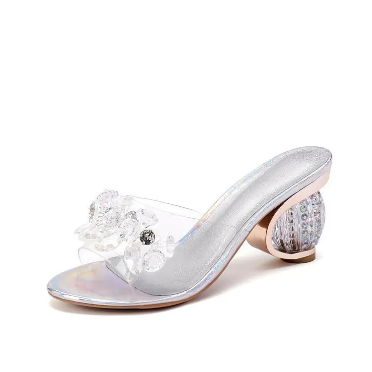 Fashionable Women's Summer Floral Transparent Heels