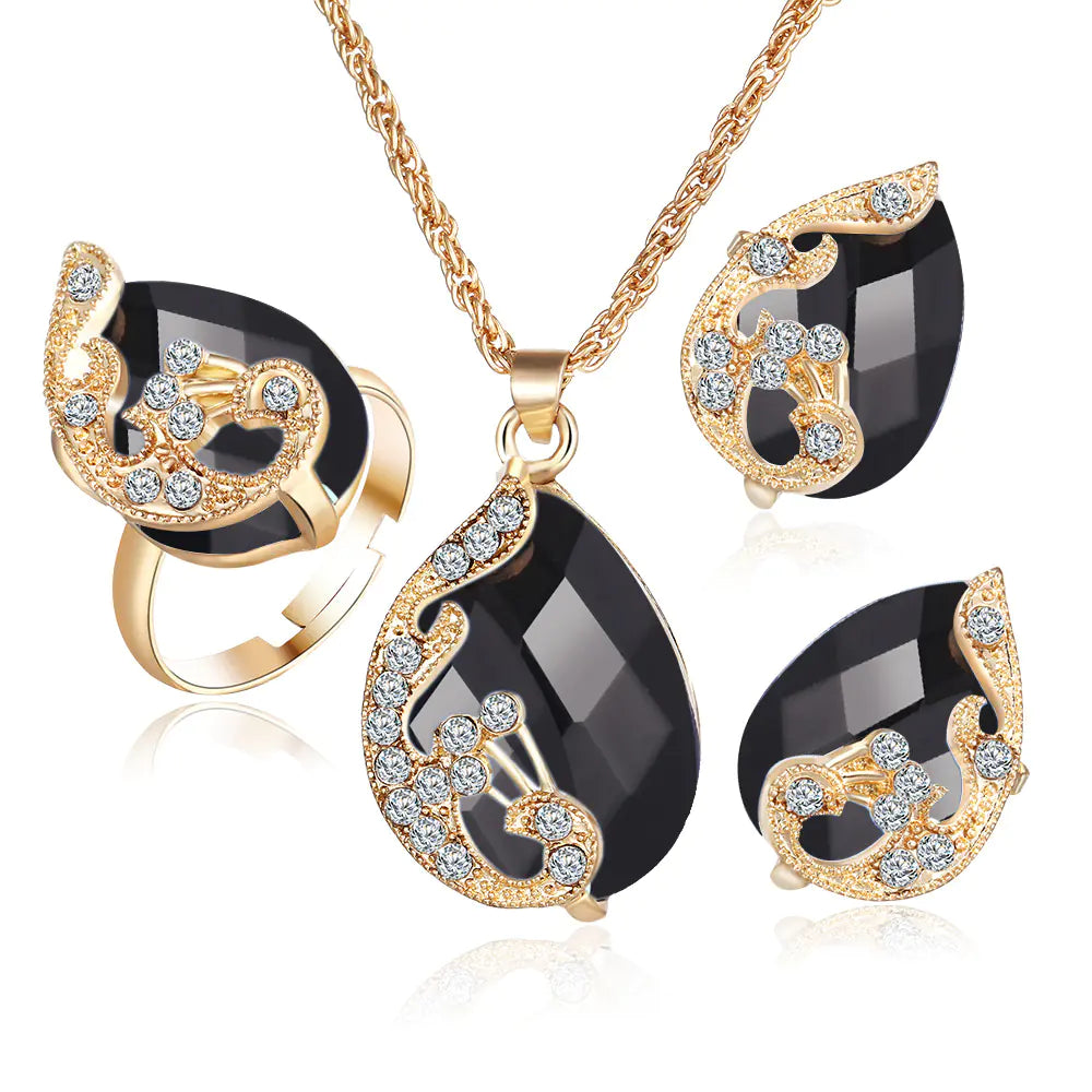 Rose Gold Wedding Earrings and Necklace Set