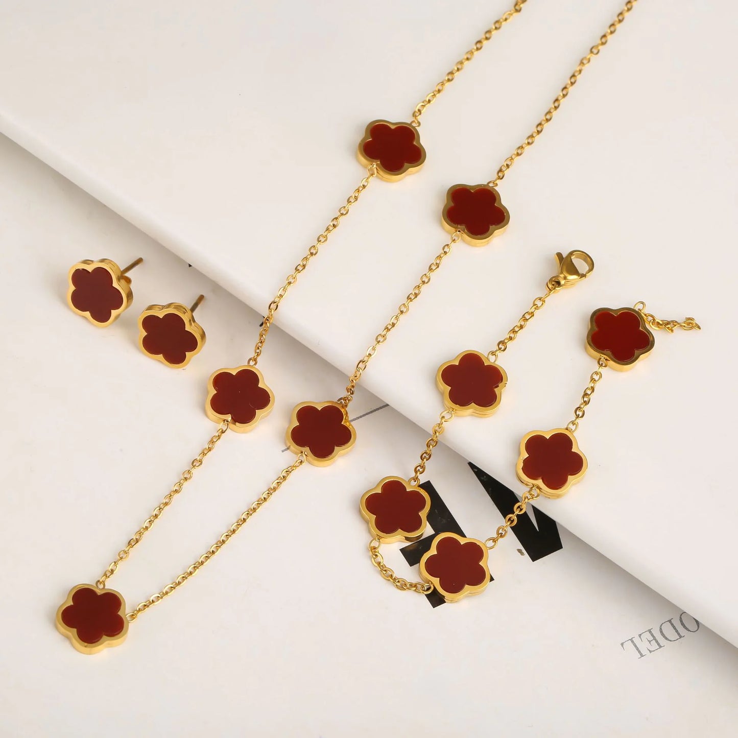 Stainless Steel Five-Petal Jewelry Set