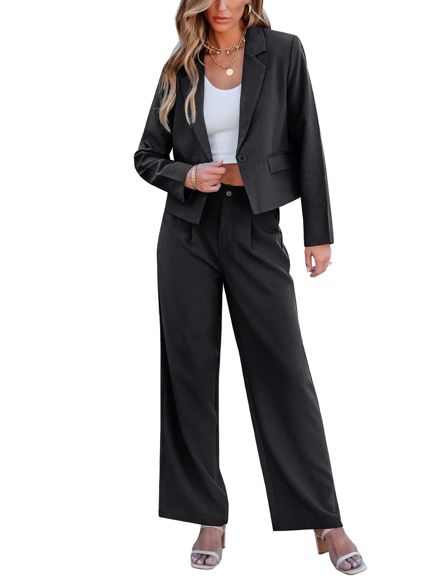 Women Suits 2 Piece Set - Wide Leg Pants Business Professional Clothes/Suit for Women with Blazer