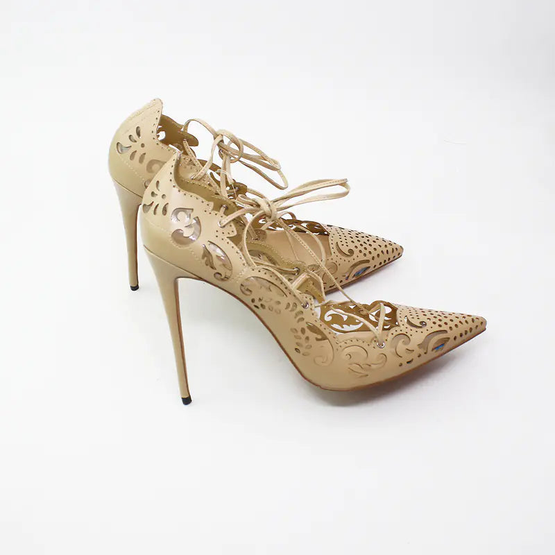 Lace-Up High Heels with Cutout Pattern Design