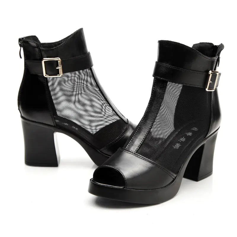 Genuine Leather Women's High Heels with Waterproof Design