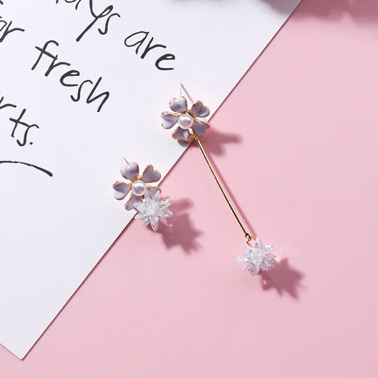 Sweet Flower Crystal Asymmetric Earrings for Women