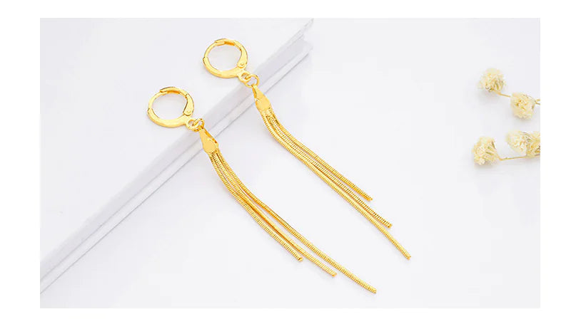Long Tassel Gold Earrings for Women Wedding Jewelry