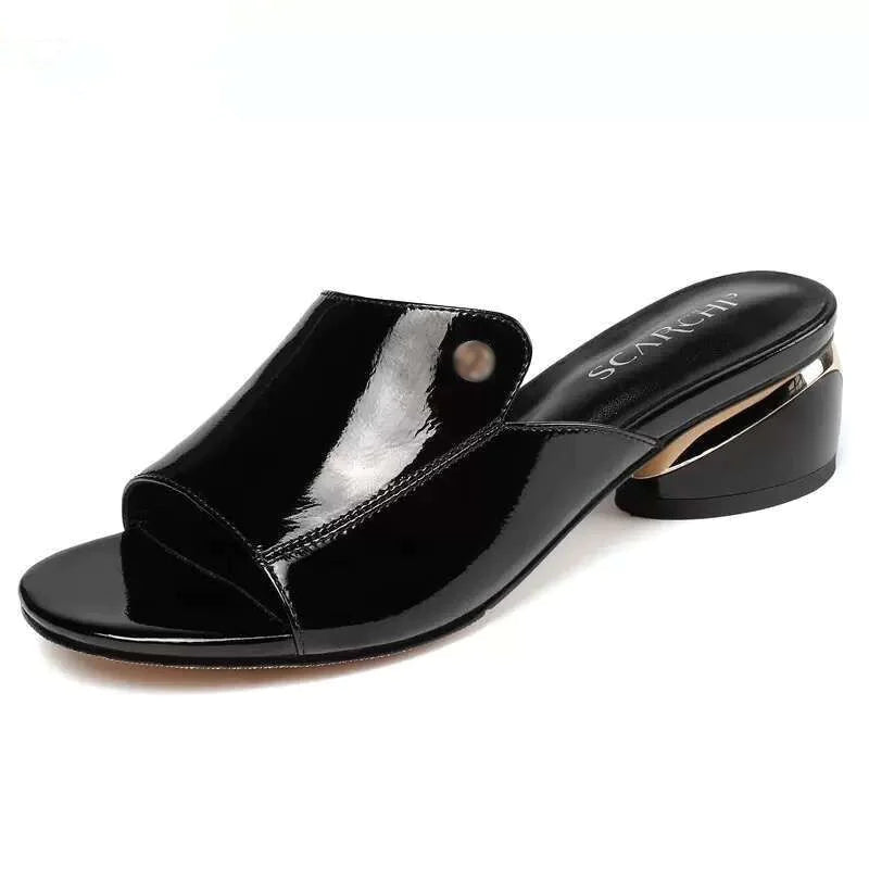 Comfortable Red PU Leather Heels Slides for Women