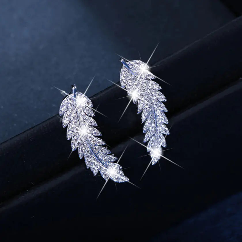 Fashionable Leaf Earrings with Zirconia for Women