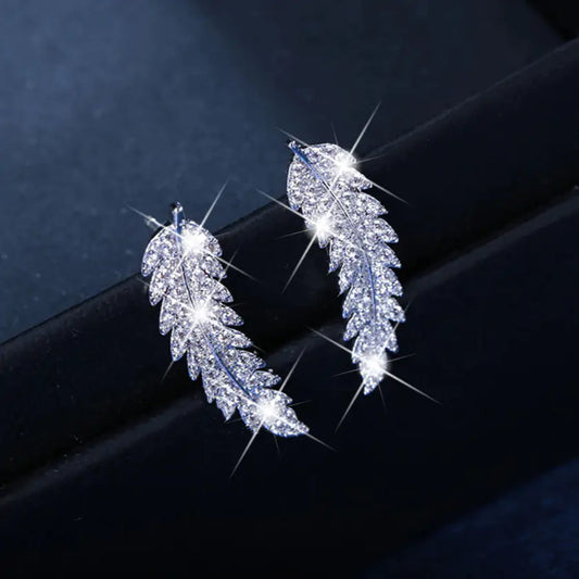 Fashionable Leaf Earrings with Zirconia for Women