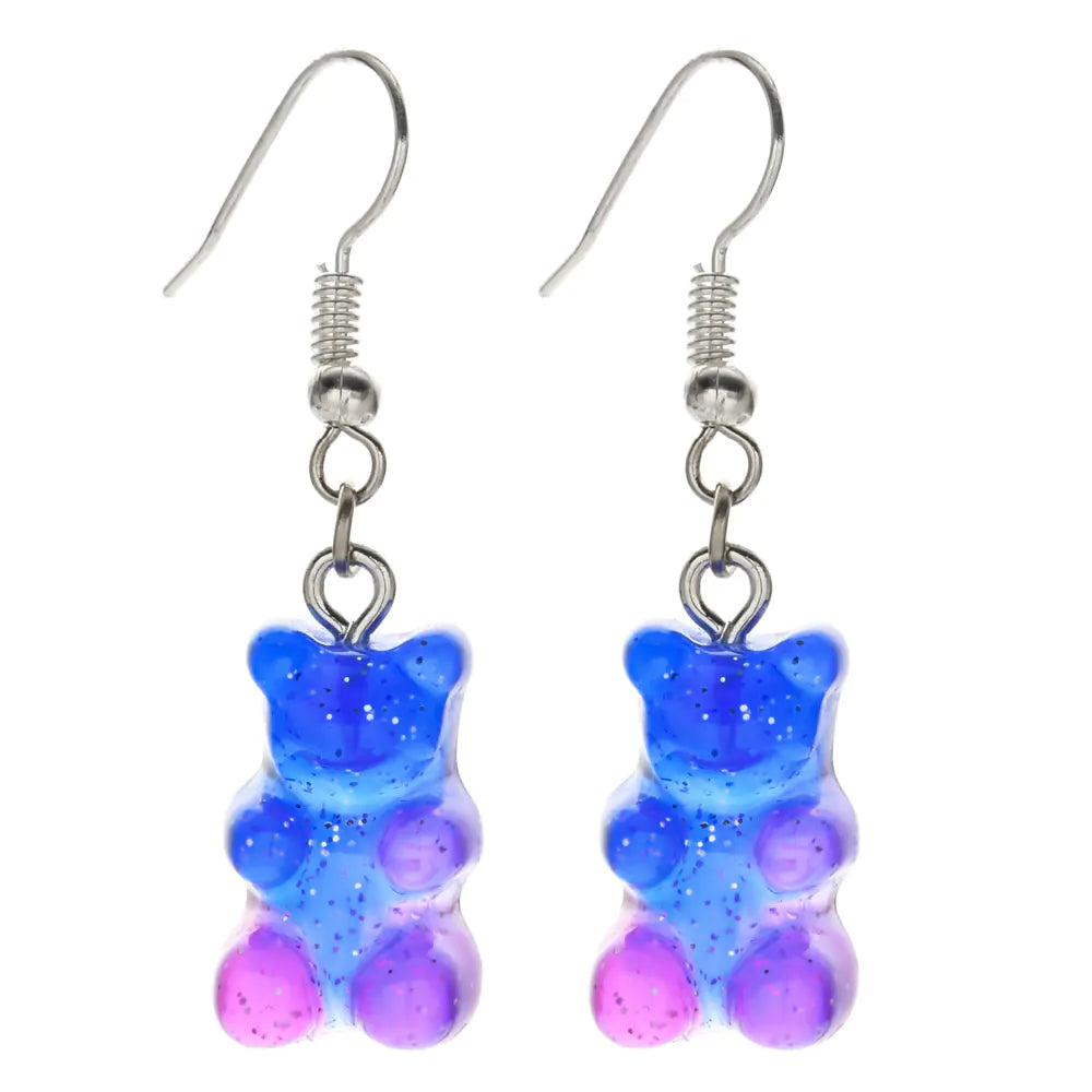 Colorful Resin Cartoon Bear Earrings for Women