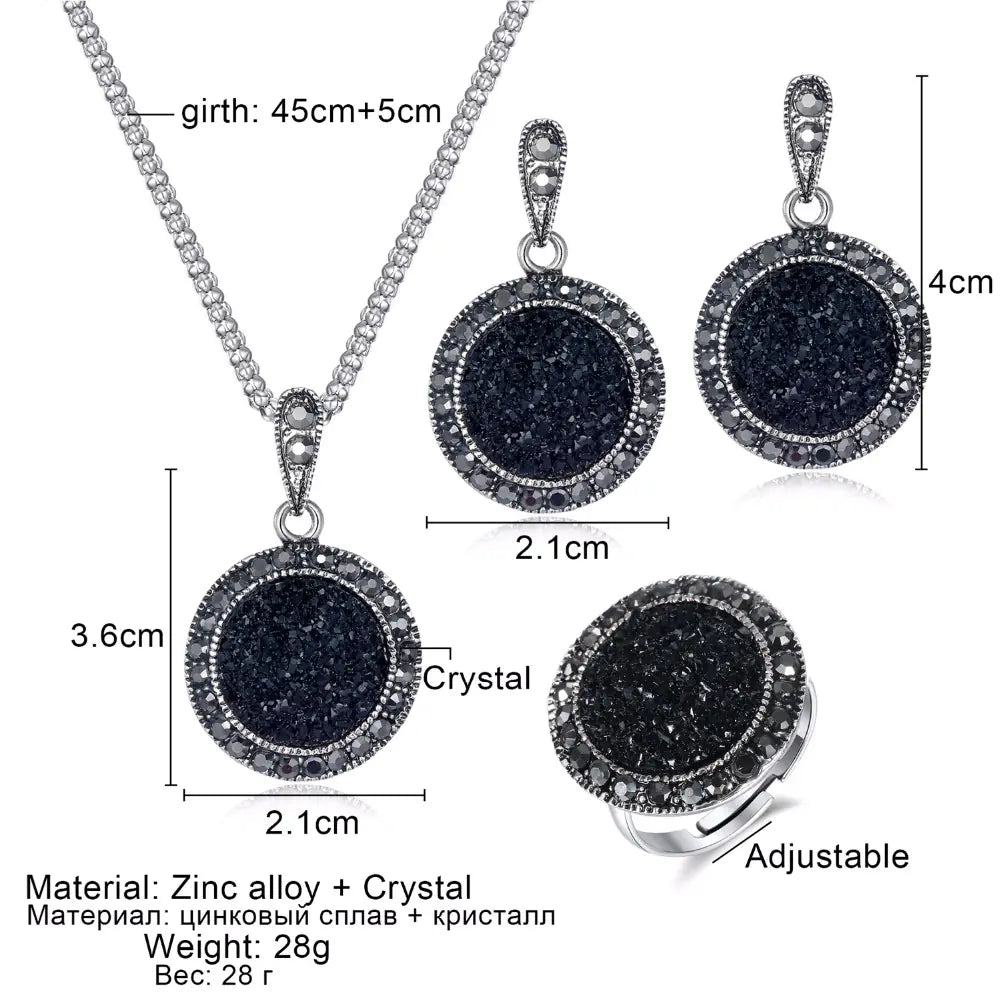 Fashionable Black Jewelry Set: Ring, Necklace, Earrings