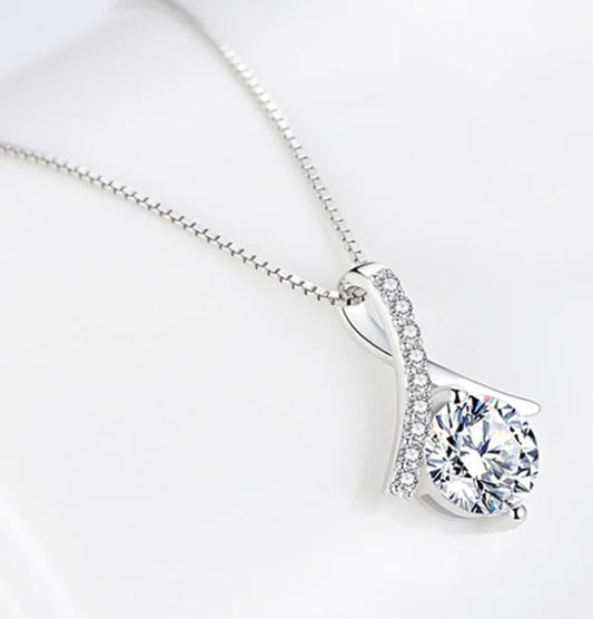 Zircon Pendant, Silver Jewelry, Crystal Necklace