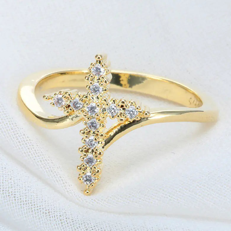 Diamond Cross Jesus Ring for Women - Fashion Silver Jewelry