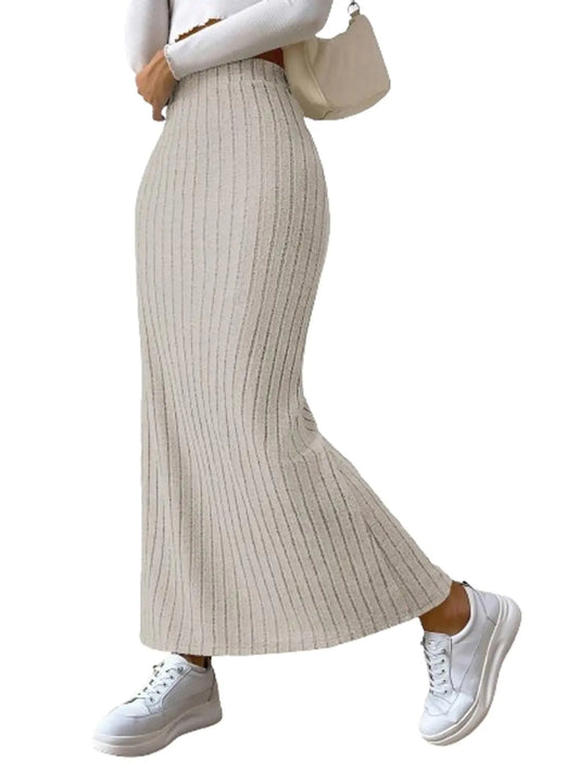 Women Slit Knit Stretchy Striped Maxi Skirts. Slim Pencil High Waisted Casual Work Office Long Skirt