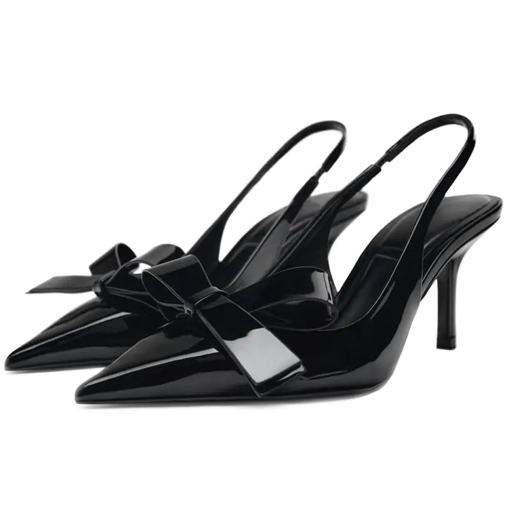 Bow Knot Slingback Kitten Heels. Closed Pointed Toe Women Pumps, Stiletto Sandals Shoes