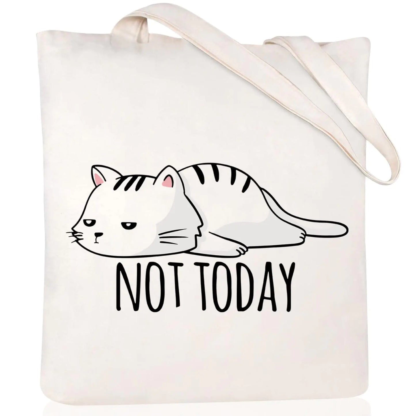 Canvas Aesthetic Tote Bag for Women. Cute Cat Book Shoulder Bag, Reusable Grocery Bags