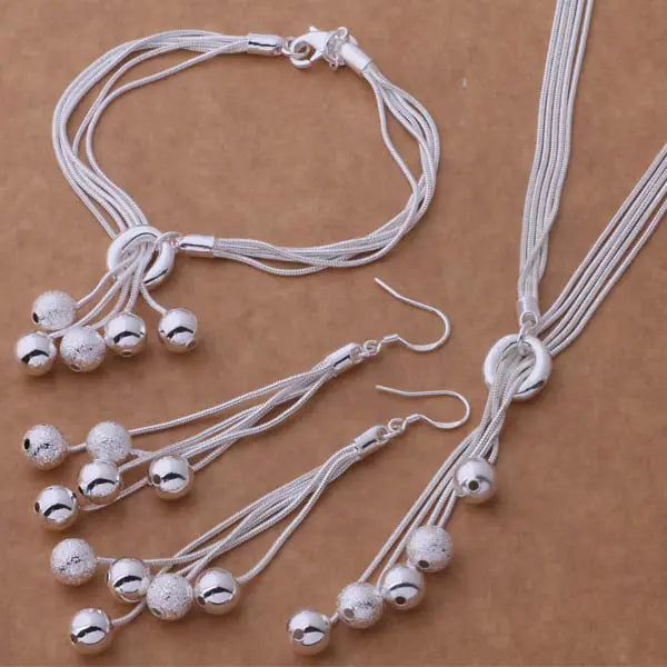 925 Silver-Plated Jewelry Set with Bracelet, Necklace, Earrings