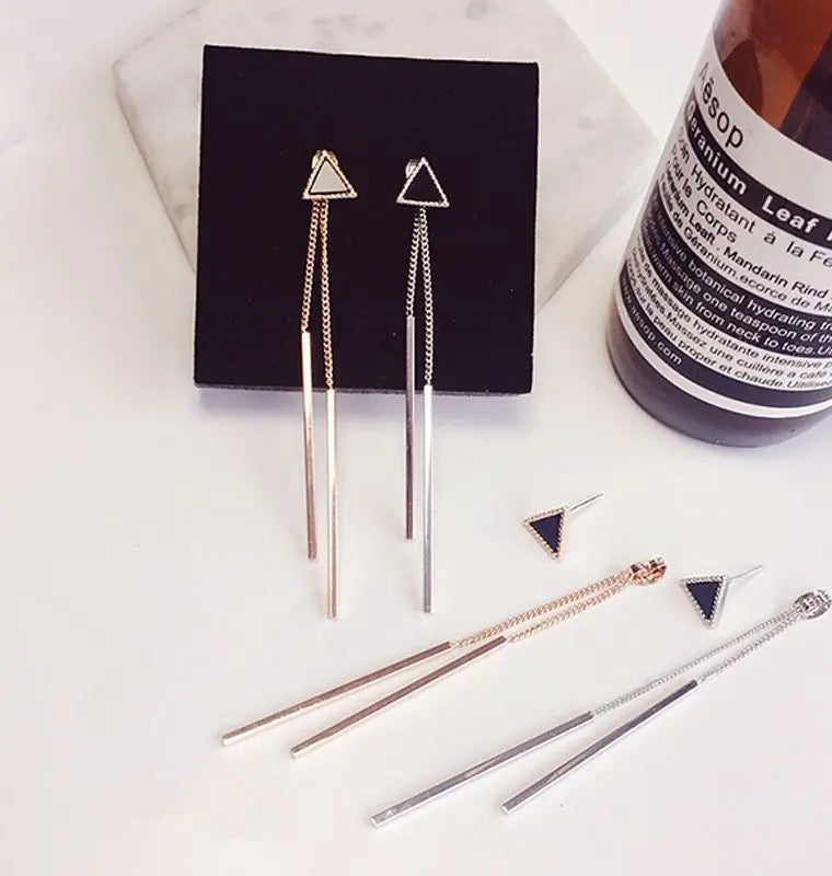 Fashionable Long Triangle Earrings with Tassels for Women
