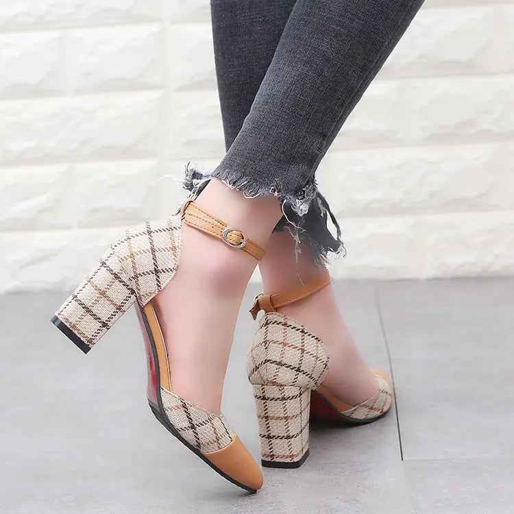 Color-Block Buckle High Heels for Women