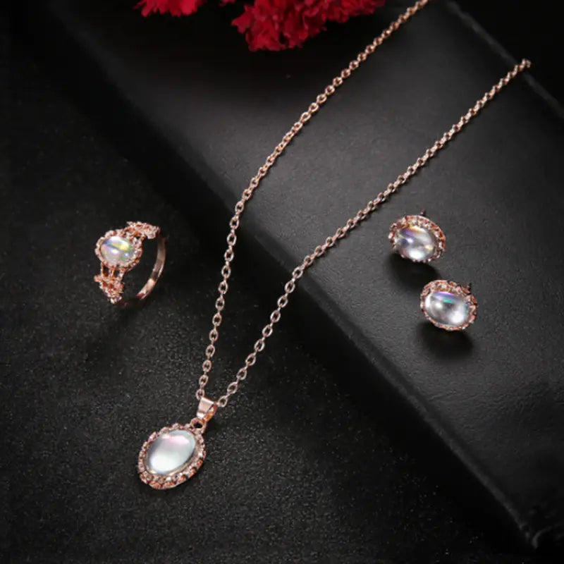 Bohemian Style Jewelry Set: Ring, Necklace & Earrings