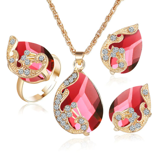Rose Gold Wedding Earrings and Necklace Set