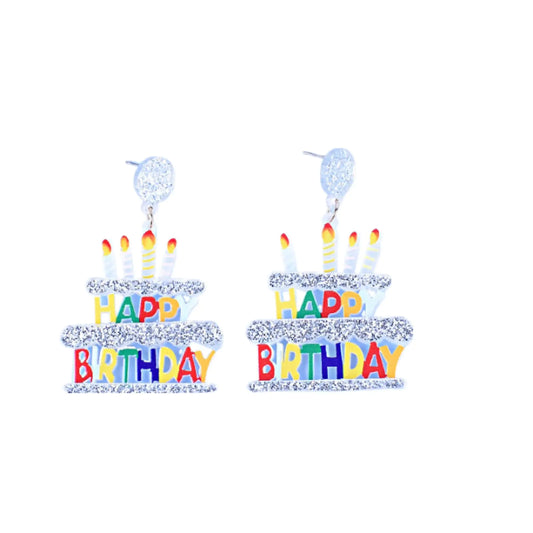 Glitter Colorful Acrylic HAPPY BIRTHDAY Letter Dangle Drop Earrings. Resin Earrings for Celebration Birthday Holiday Party Jewelry Gifts