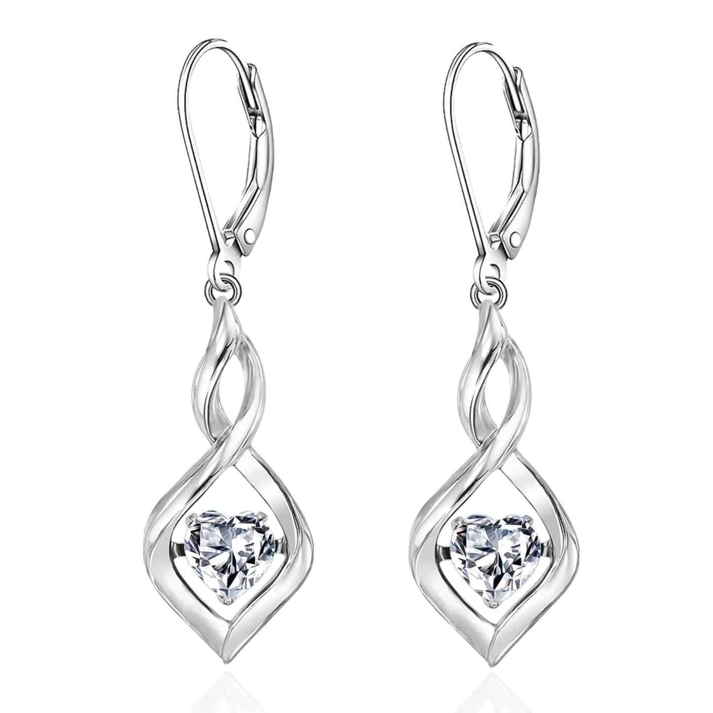 April Birthstone 925 Sterling Silver Cubic Zircon Dangle Drop Leverback Earrings. Birthday Mothers Day Anniversary Christmas Jewelry for Women