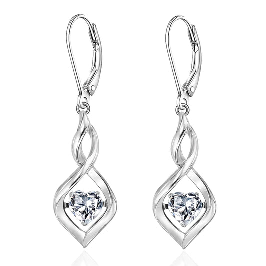April Birthstone 925 Sterling Silver Cubic Zircon Dangle Drop Leverback Earrings. Birthday Mothers Day Anniversary Christmas Jewelry for Women