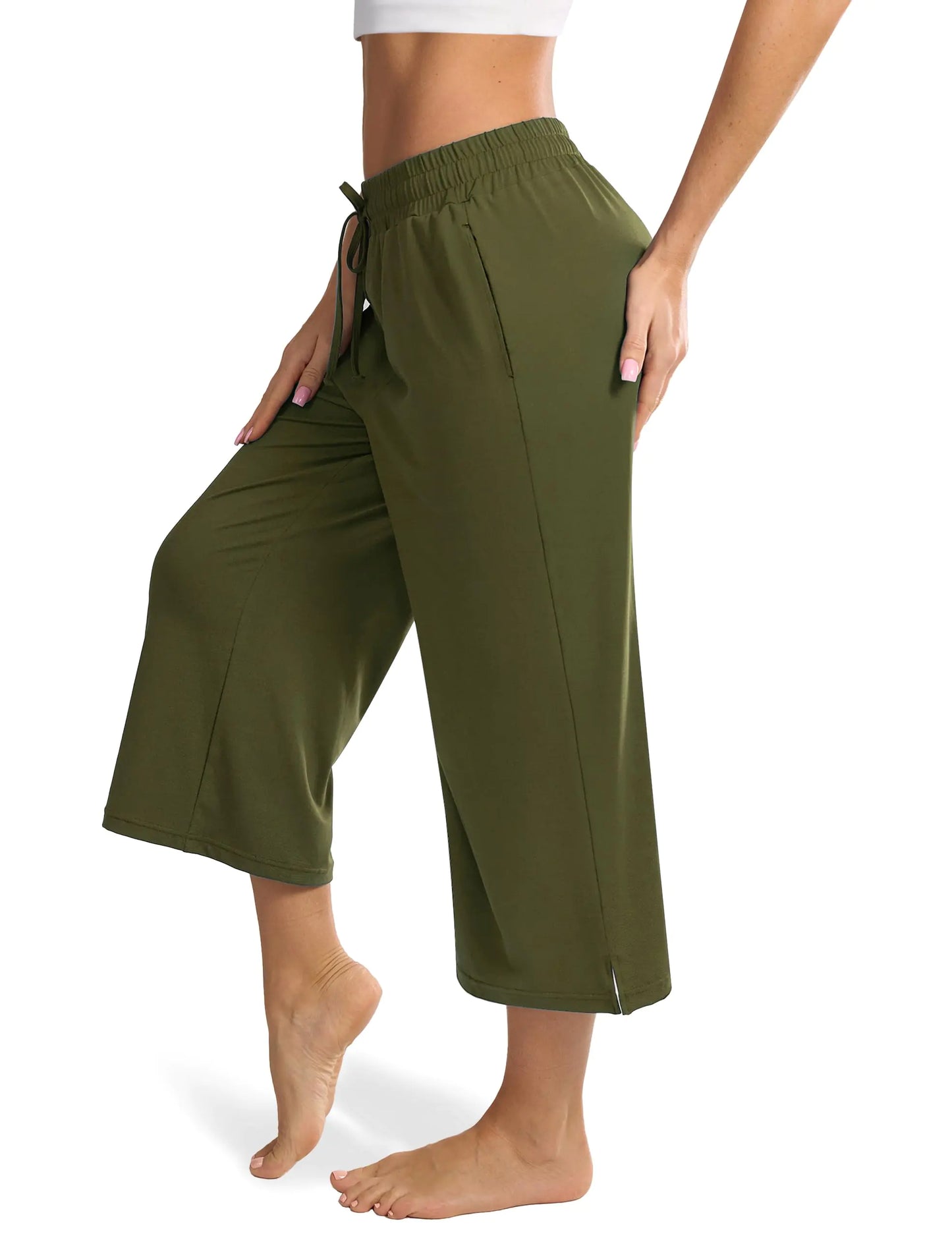 Drawstring Capri Wide Leg Yoga Pants. Elastic Waist Lounge Loose Sweatpants