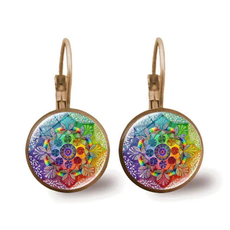 Vintage Yoga Mandala Flower Earrings for Women