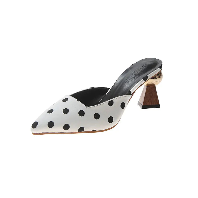 Women's Polka Dot Mule Heels with Cup Heels