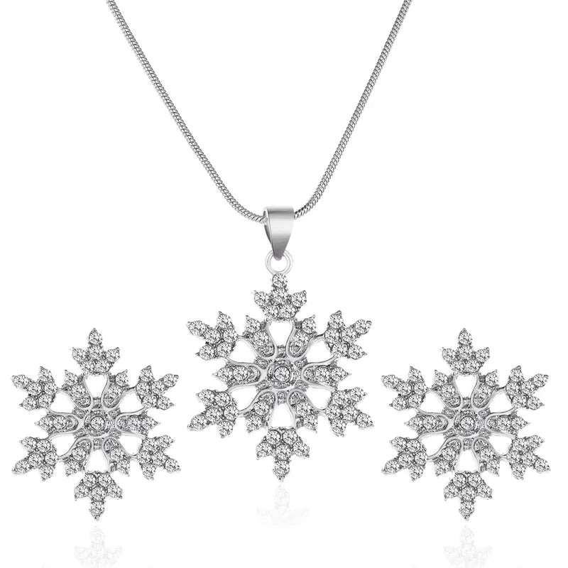 Minimalist Jewelry Set with Snowflake Necklace & Earrings