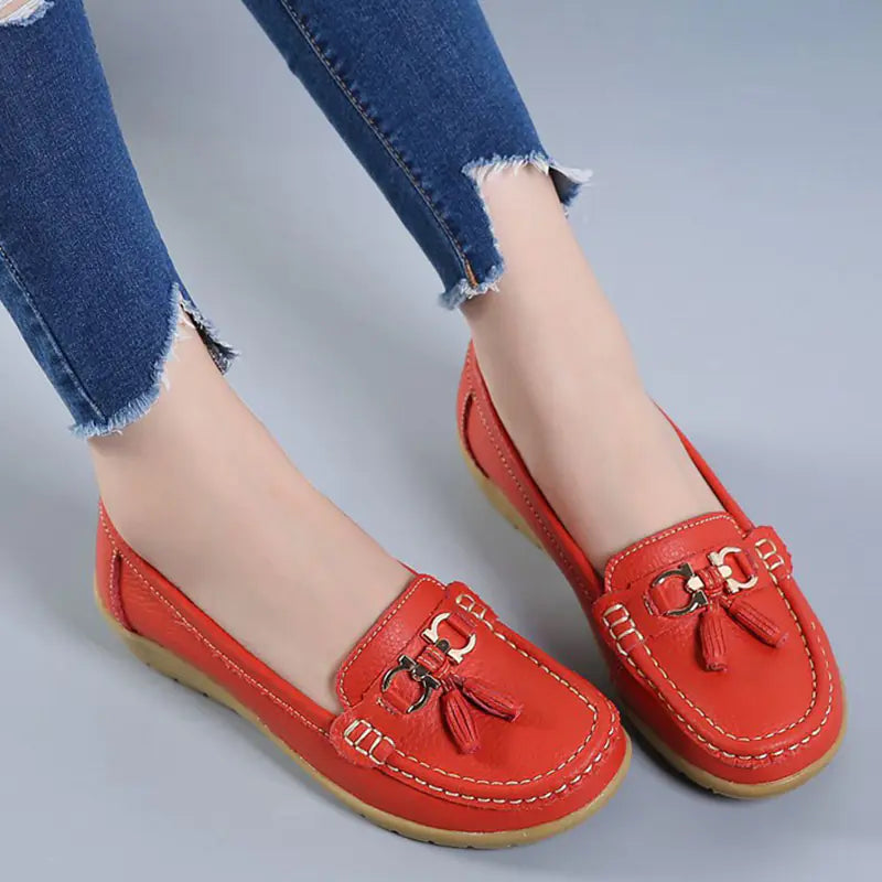 Breathable Cut Out Leather Ballet Flats for Women