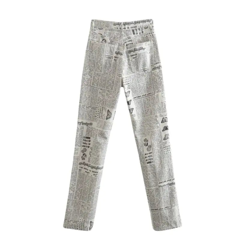 Beige Print Patchwork Straight Pants for Women