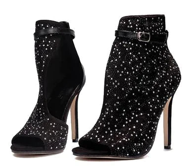 Women's Rhinestone Peep-Toe High Heels Summer 2019