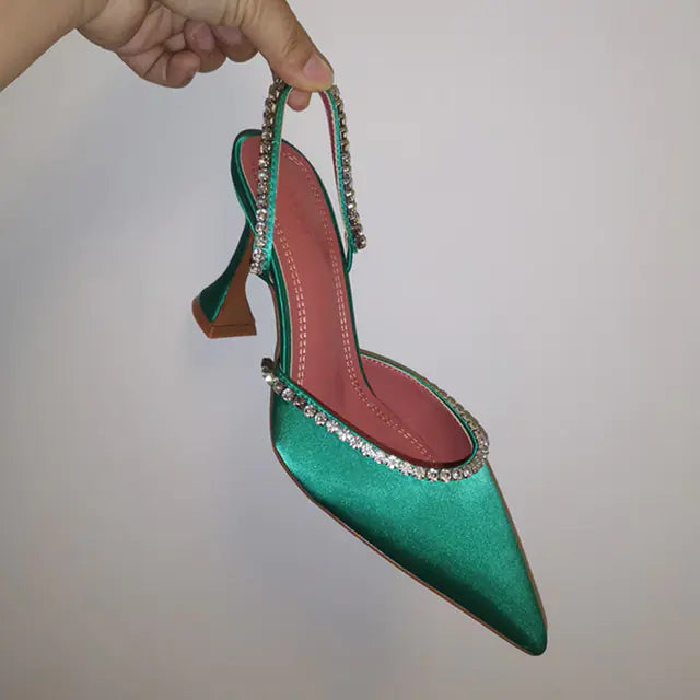 Luxury Crystal Chain Pointed Toe High Heels Sandals