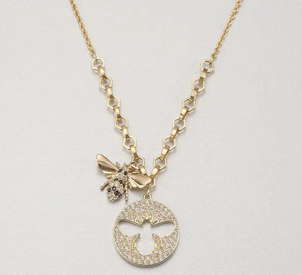 Bee Pendant Necklace and Bracelet Set for Women