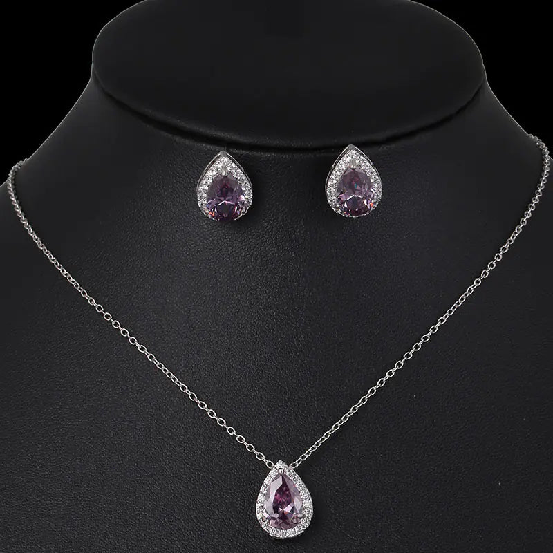 New Water Drop Zirconia Earrings Necklace Set
