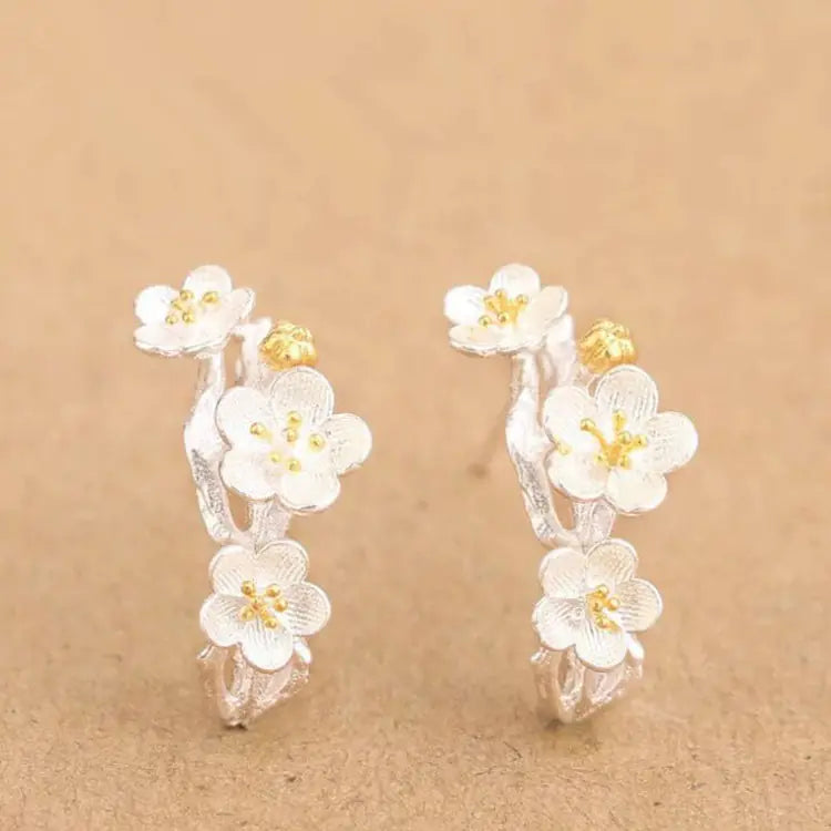 925 Silver Floral Stud Earrings for Women
