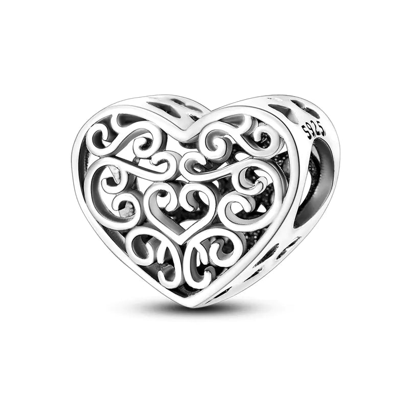 S925 Silver Plated Heart Bead Charm Bracelet Necklace