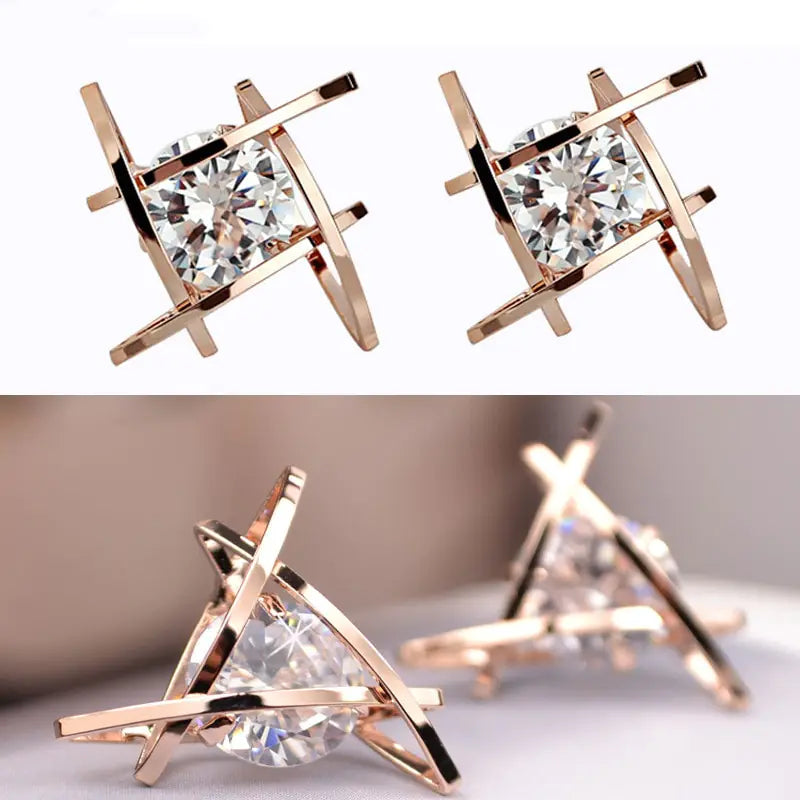 Geometric Zircon Stud Earrings for Women