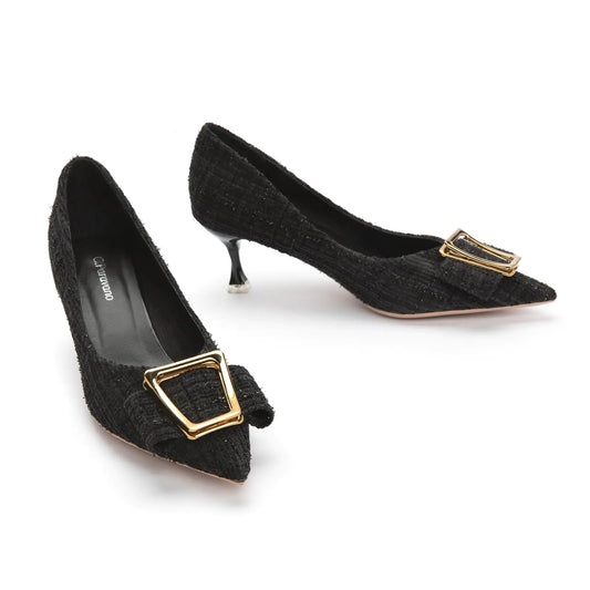 Metal Buckle Pointy Leather Pumps. Low Heels for Formal Events Work Casual Office. Women shoes