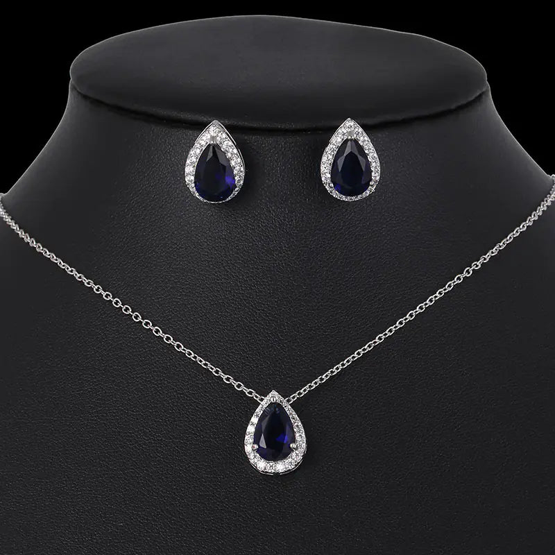 New Water Drop Zirconia Earrings Necklace Set