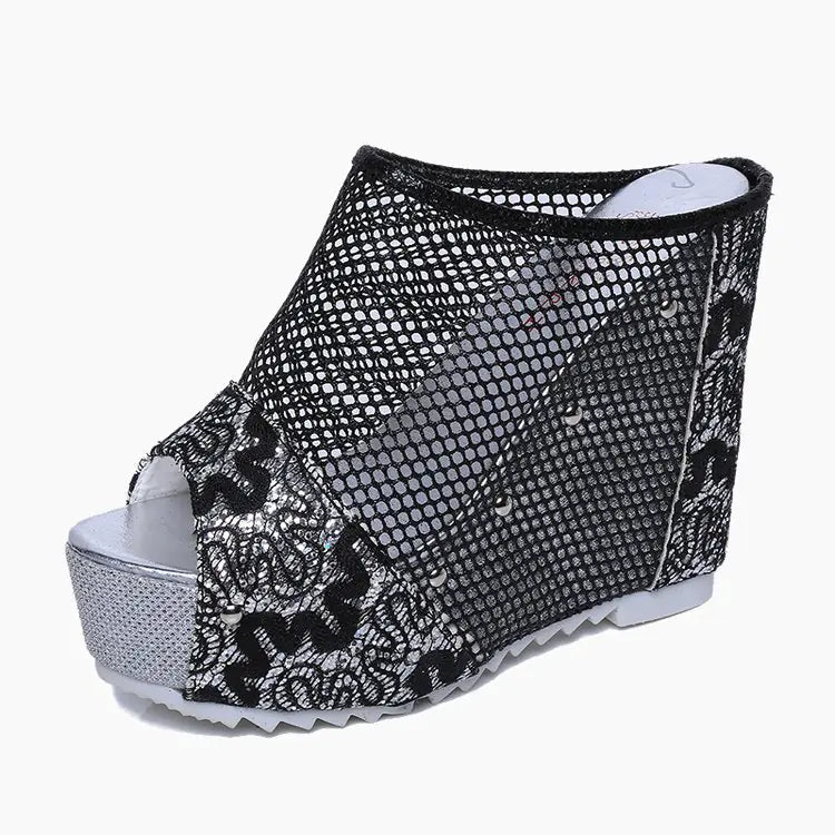 Cutout Waterproof Wedge High Heels Sandals for Women