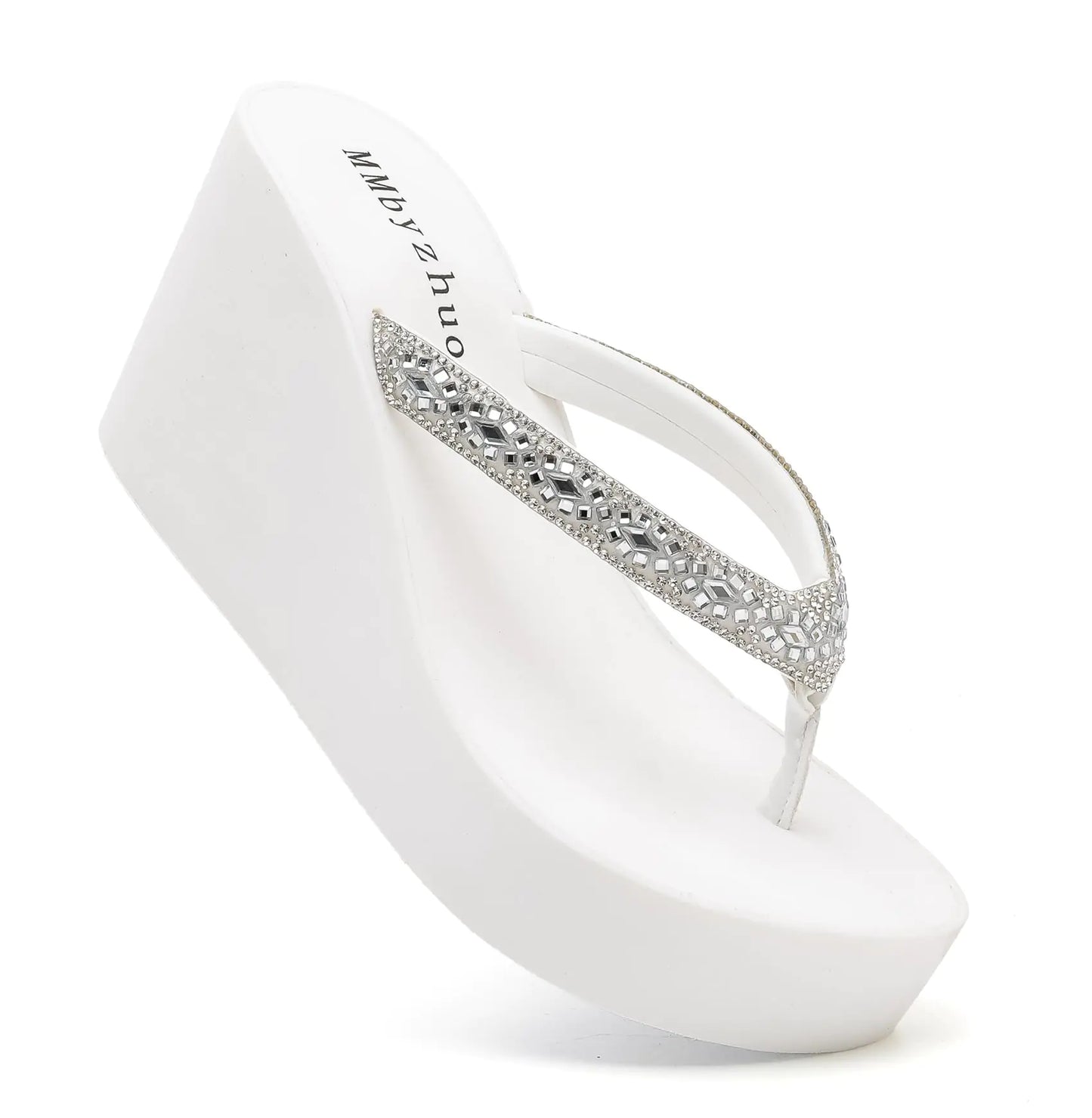 Rhinestone Womens Wedge Sandals. Platform Flip Flops Chunky wedge flip flops Heels