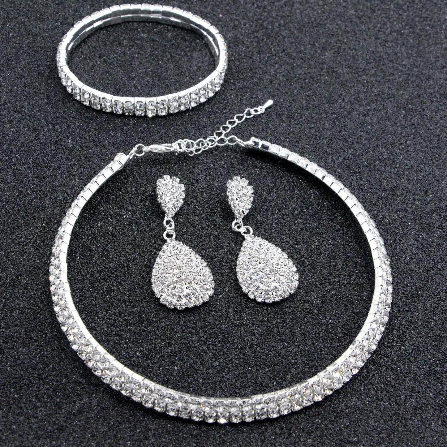 Bridal Jewelry Set with Crystal Necklace, Bracelet, Earrings