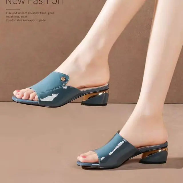 Comfortable Red PU Leather Heels Slides for Women