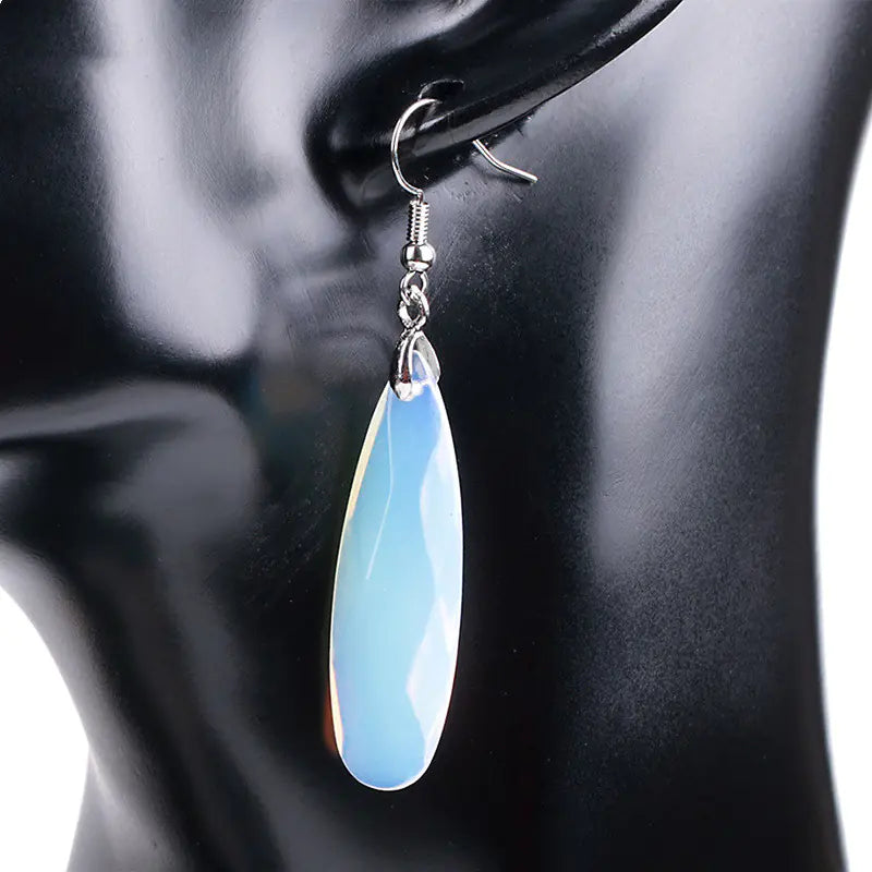 Natural Gemstone Long Geometric Drop Earrings for Women