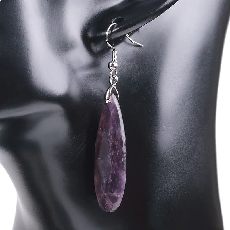 Natural Gemstone Long Geometric Drop Earrings for Women