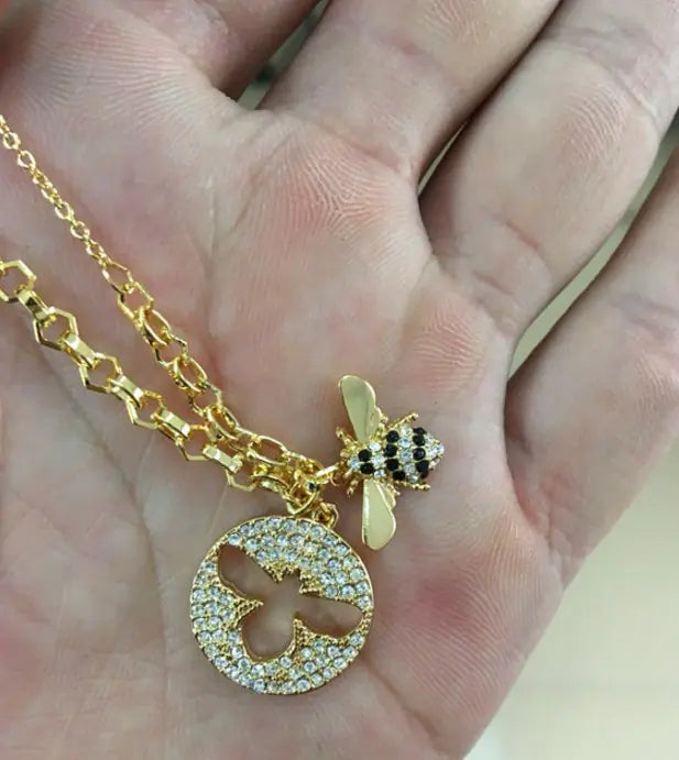 Bee Pendant Necklace and Bracelet Set for Women