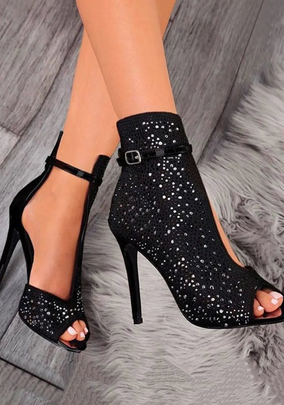 Women's Rhinestone Peep-Toe High Heels Summer 2019