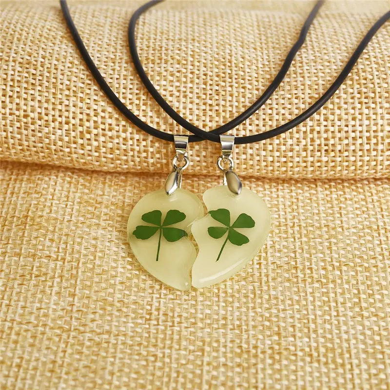 Glow-in-the-Dark Clover Necklace and Bracelet Set